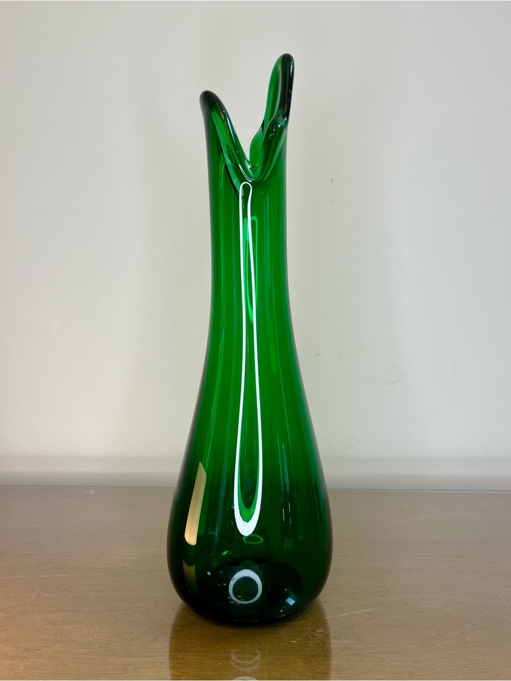 Swung Vase - Empoli Murano-Style 15.25” Emerald Green, Vintage MCM - Read